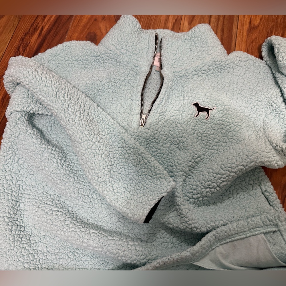 PINK Victoria's Secret Aqua Sherpa Pullover
